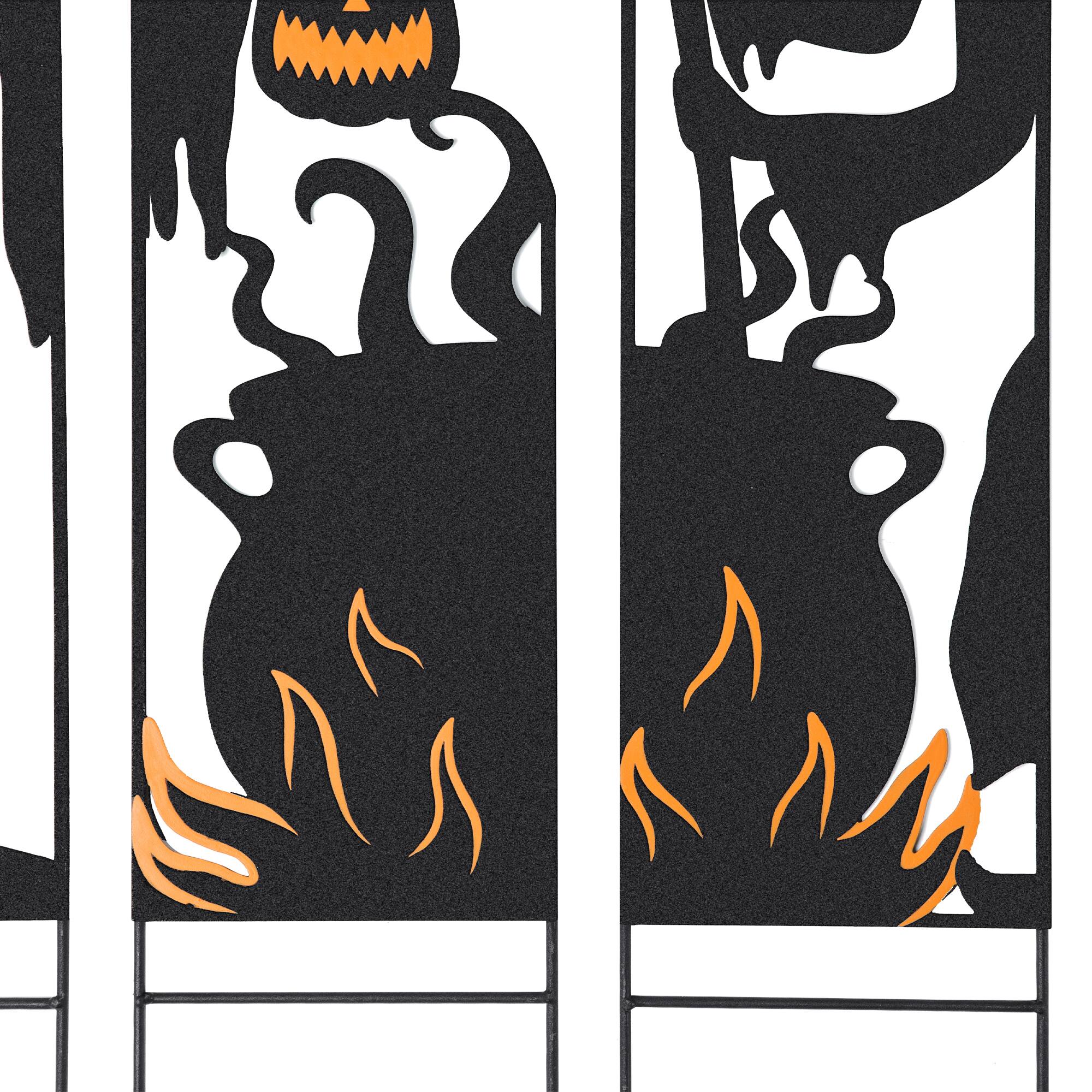 Glitzhome® 34.5" Halloween Metal Silhouette Witches With Cauldron Yard Stake Set